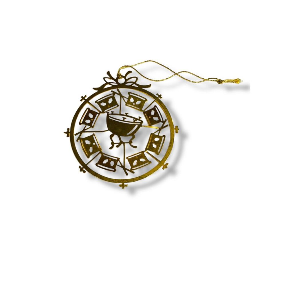 Vintage Goldtone Christmas Ornament Drum Percussion 2.6" Lightweight